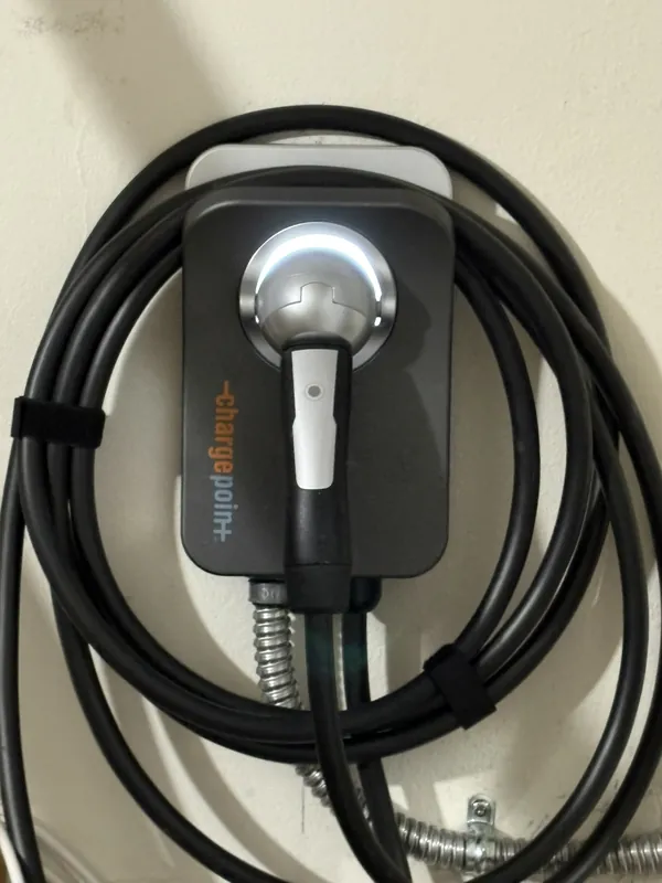 ChargePoint EV charger mounted with cable management