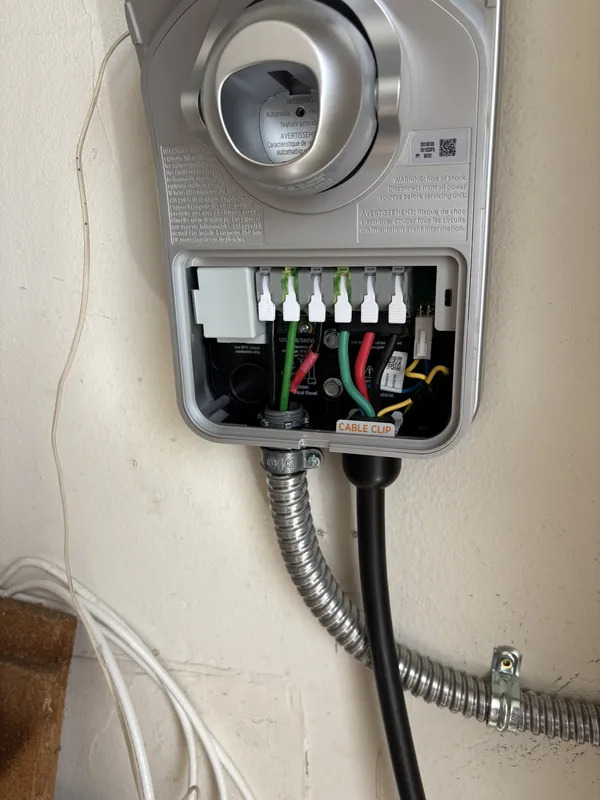 EV charger wiring connection in flexible conduit