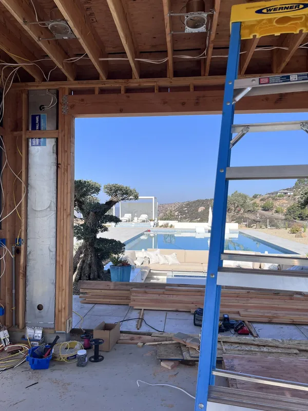Wiring in place during an indoor-outdoor remodel