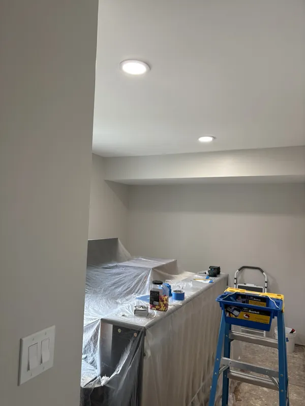 Recessed LED lighting over a kitchen counter